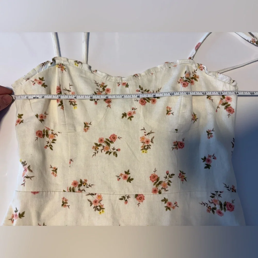 Mahina Cream Floral Linen-Blend Dress – Bustier Top, Smocked Back, Size Small - Picture 8 of 12